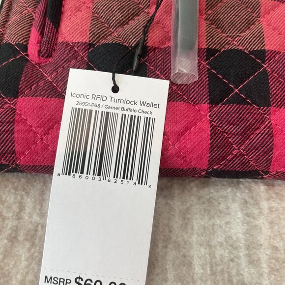 Vera Bradley Iconic RFID Turnlock Wallet - Garnet Buffalo Check - Picture 5 of 6